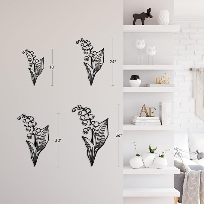 SIGNLEADER Metal Wall Art Decor Petal and Leaf Modern Abstract Wall Sculpture Hangings Home Decoration for Living Room, Bedroom, Bathroom, Kitchen, Outdoor - 18" Black