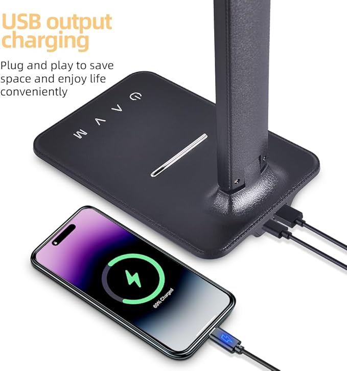 LED Desk Lamp for Home Office, USB Charging Port, Dimmable Table Lamp, Foldable Table lamp, Touch Control, 5 Lighting Modes, University Dormitory Eye Protection Learning Reading Lamp