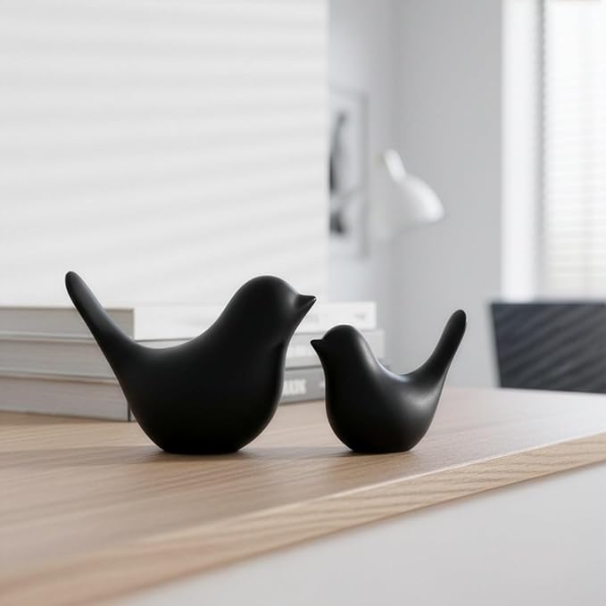 Black Bird Statue Set – Small and Large, Modern Tabletop Sculptures for Living Room, Mantel, Shelf, Console, Entryway, Fireplace, Bedroom, Home Accents, Contemporary Bird Decorations