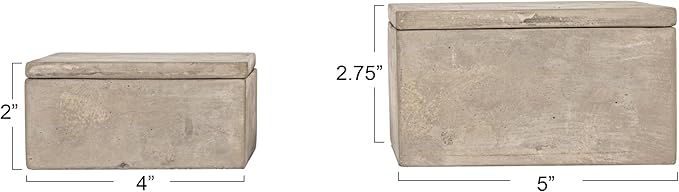 Bloomingville Contemporary Cement Boxes with Lids, Grey, Set of 2