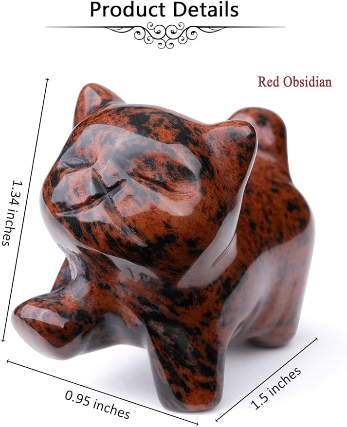 Jovivi Natural Red Obsidian Crystal Cat Statue Home Decor Carved Gemstone Cats Figurine Collectibles Pocket Sculpture Pet Memorial Decorative Ornament Gift for Cat Lovers