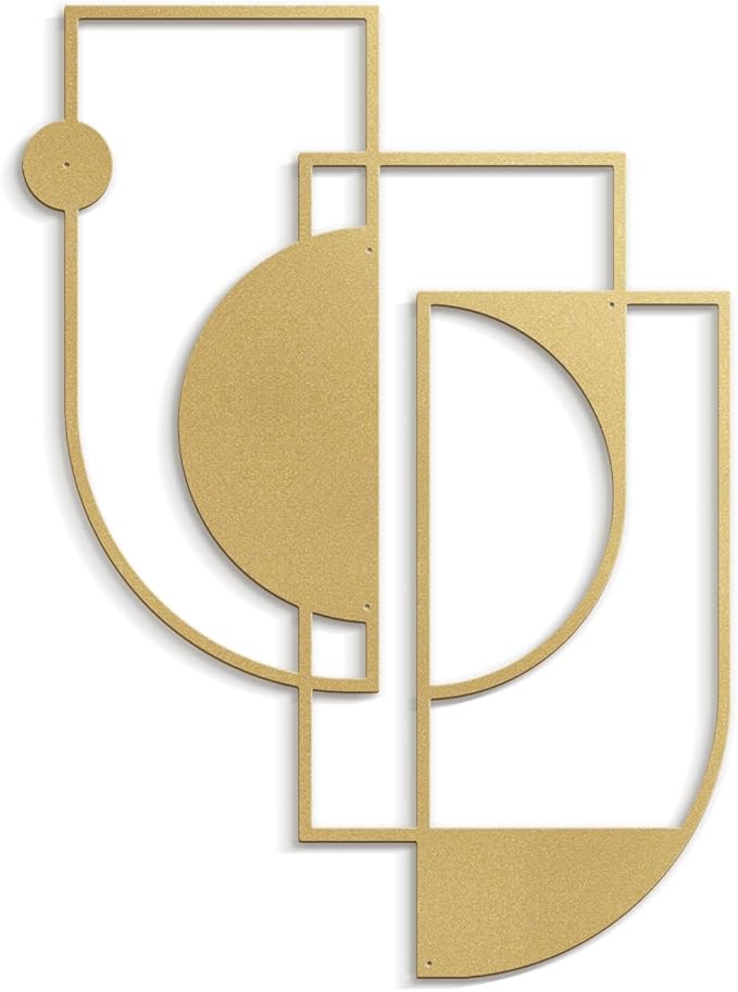 SIGNLEADER Metal Wall Decor Overlapping Rectangles Minimalist Modern Luxury Wall Sculpture Hangings 3D Statue Home Decoration for Living Room, Bedroom, Bathroom, Kitchen, Fireplace, Office - 24" Gold
