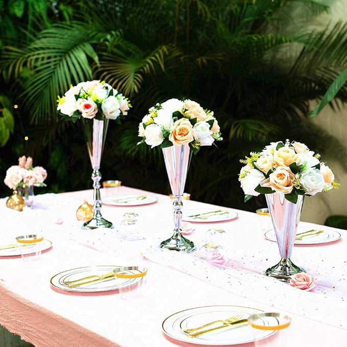Sziqiqi Trumpet Floral Centerpiece Riser Stand for Wedding Reception Centerpieces Party Event Anniversary Birthday Decoration Flower Arrangement Pack of 2, Silver 14in