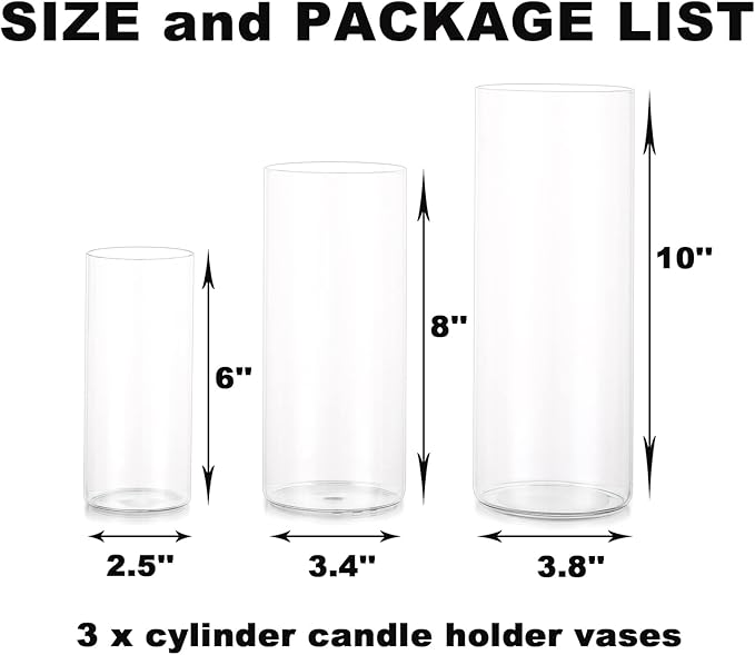 Cylinder Vase Bulk Clear Esmiome - Cylinder Vases for Centerpieces 4 Sets (12Pcs) Hurricane Floating Candle Holder, Glass Vases for Flowers, Decorative Centerpiece for Wedding, 6''+8''+10''(High)