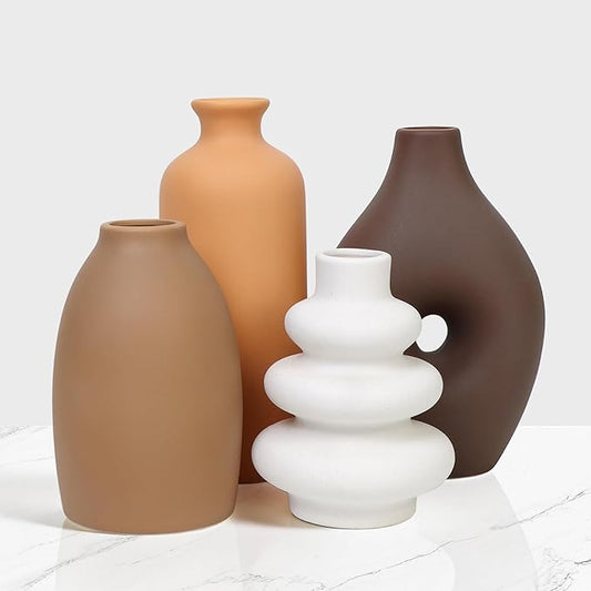 Ceramic Flower Vase Set, Modern Farmhouse Decor Vases for Home Table Centerpiece - Rustic Flower Vases for Living Room, Kitchen, Shelf, Bedroom, Office, Bathroom, Dining and Coffee Table Decor