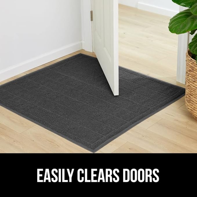 GORILLA GRIP Dirt Grabber Mesh Doormat, Low-Profile, Stain and Fade Resistant Heavy Duty Quick Dry Striped Doormats, Mats for Indoor or Outdoor Entry, Shoe Scraper, Garage Entrance Mat 35x23 Dark Gray