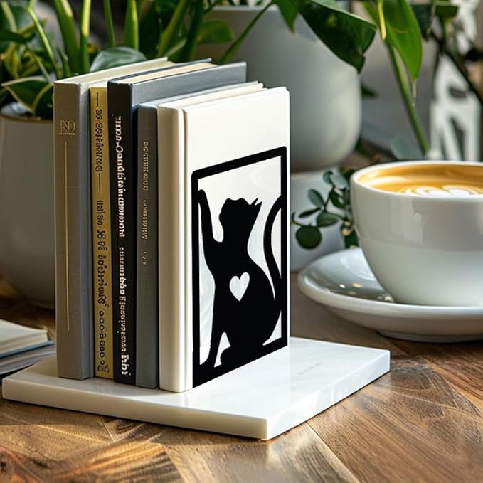 Peacoblue Metal Bookends for Shelves, Study Cast Iron Cute Cats Rustic Book Stoppers Support Holder Bookends Used on Desk, Shelf, Farmhouse Room for Small Heavy Duty Books 4.7"x3.5"x7", 1 Pair(Cats)
