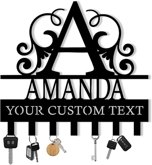 Personalized Monogram Metal Key Holder for Wall, Metal Wall Mount Custom Name Hooks, Key Hanger Decor, Key Rack Wall Mount for Front Door, Key Organizer for Hallway, Wall Key Rack, Housewarming Gift