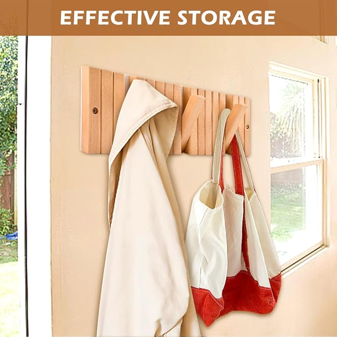 Coat Rack Wall Mount with Key Holder,Coats Racks Hanger with 9 Retractable Hangers, Piano Coa t Rac k for Hanging Coats Keys Hats Towels Bags, Space-Saving Entryway Coat Rack