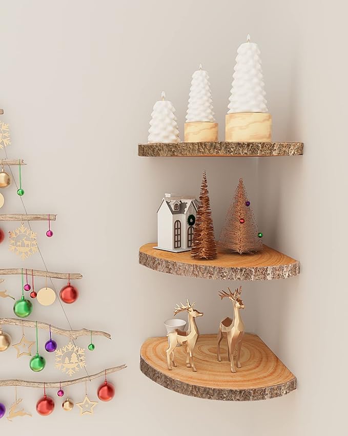 ShineZoom Corner Floating Shelves（3Pcs Wood Corner Shelf Rustic Corner Shelves Wall Corner Shelf for Decor/Storage/Kitchen/Bedroom/Office/Living Room