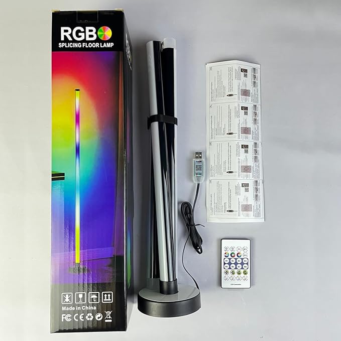 RGB LED Corner Floor Lamp，DIY Floor Lamp with Music Sync and 16 Million Colors, 213 Dynamic Modes, App & Remote Control,Standingl Corner Changing Ambience Light, for Living Bedroom Room Gaming Room