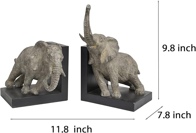 Decorative-Bookends Elephant Book-Ends Heavy Duty - Book Stoppers for Home Office School 5.34 LBS 11.8 * 7.9 * 9.8 Inch Newman House Studio