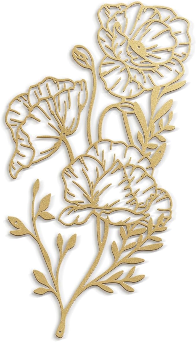 SIGNLEADER Metal Wall Art Decor Line flower Minimalist Modern Abstract Wall Sculpture Hangings Home Decoration for Living Room, Bedroom, Bathroom, Kitchen, Outdoor - 18" Gold