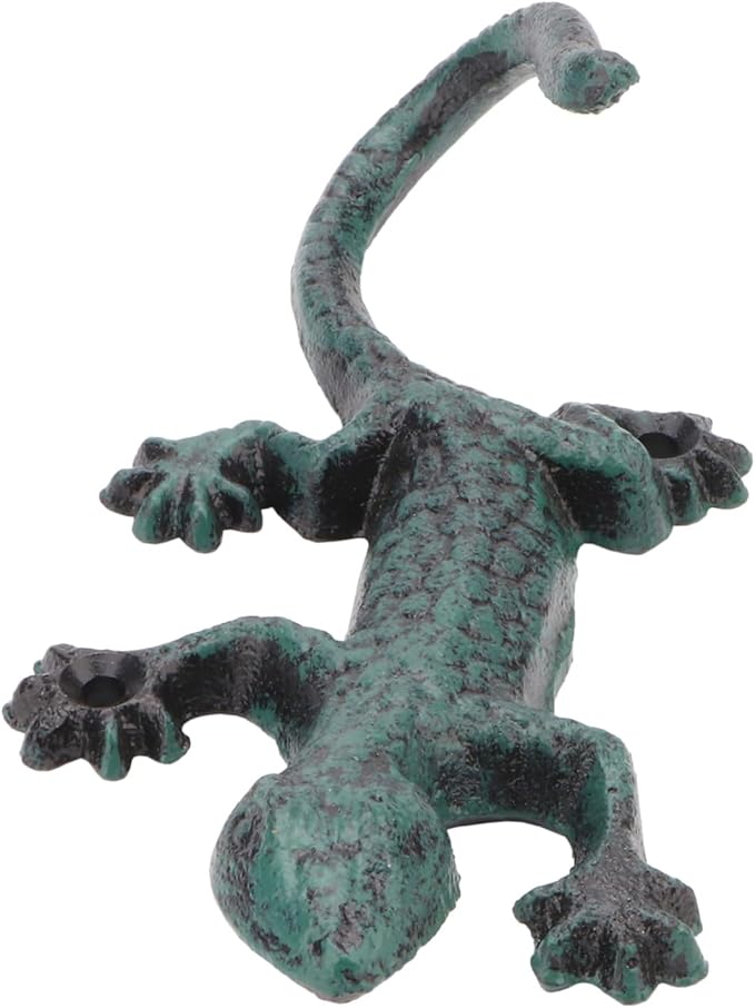 Cast Iron Gecko Wall Hooks Vintage Rustic Coat Rack with Hook Wall Coat Hooks Wall Mounted Heavy Duty Animal Hooks for Hanging Decorative Towel Hooks 2 Pcs (Gecko)