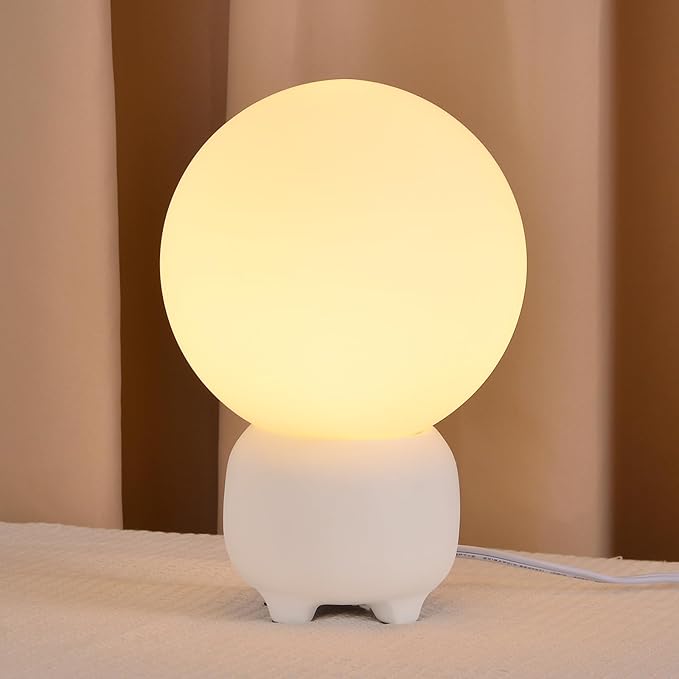 Arturesthome Bedside Table Lamp for Bedroom Nightstand Table Lamp for Living Room,White Night Stand Light Lamp with Round Shade,Modern Bedroom Lamp