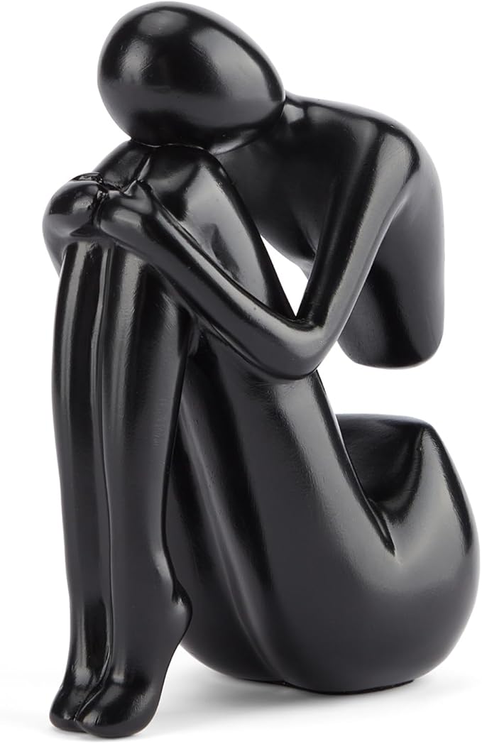 Black Decor Women Statue, Thinker Girl Sculptures, Modern Abstract Art Accents, Black Resin Collectible Figurines for Living Room Bedroom Bookshelf Coffe Table, Resin, 1Piece