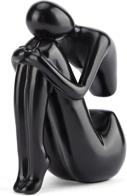 Black Decor Women Statue, Thinker Girl Sculptures, Modern Abstract Art Accents, Black Resin Collectible Figurines for Living Room Bedroom Bookshelf Coffe Table, Resin, 1Piece