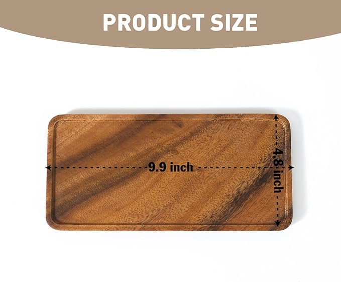 Premium Quality Durable Walnut Long Rectangular Wooden Plate 10"-100% Natural Wood Serving Plate for Coffee Table-Great Home Decor Platter for Breakfast & Dining
