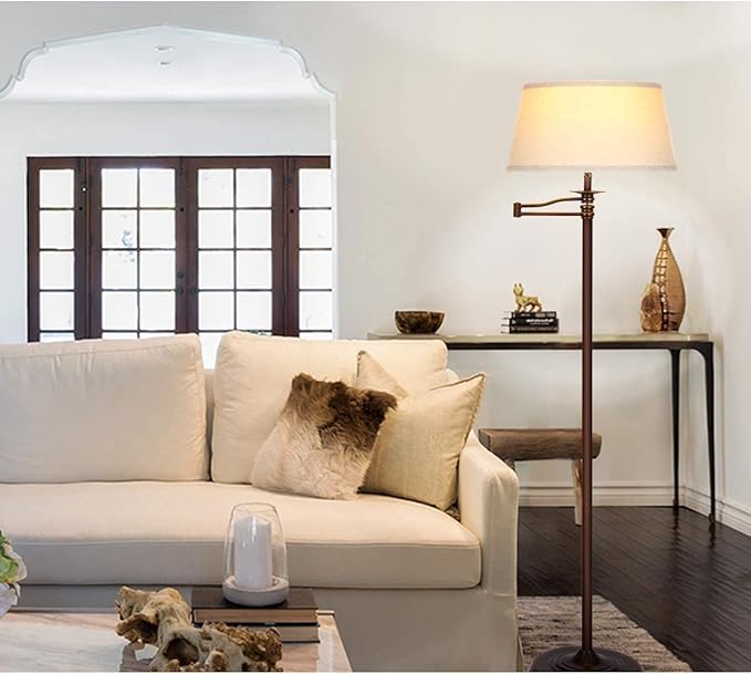 Brightech Caden LED Floor Lamp - Tall Standing Lamp with Swing Arm for Living Rooms & Offices - Industrial Bronze