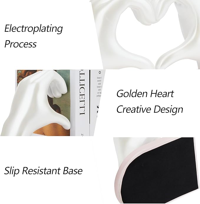 Bookends, Heavy Duty Bookend Holder Decor, White Finger Heart Shaped Decor, Modern Art Sculpture, Finger Home Decoration, Boho Decor for Desktop Bedroom Study Room
