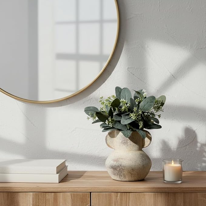 Emotionally Grounded Vase, Vaseking Ceramic Rustic Vase with 2 Handles, 6.1 inch Minimalist Decorative Farmhouse Vases for Home Decor, Living Room, Enterway, Table Decoration, Terra