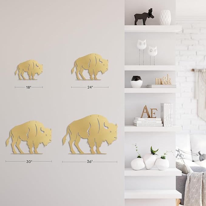 SIGNLEADER Metal Wall Art Decor Rustic American Bison Minimalist Modern Abstract Wall Sculpture Hangings Home Decoration for Living Room, Bedroom, Bathroom, Kitchen, Outdoor - 18" Gold