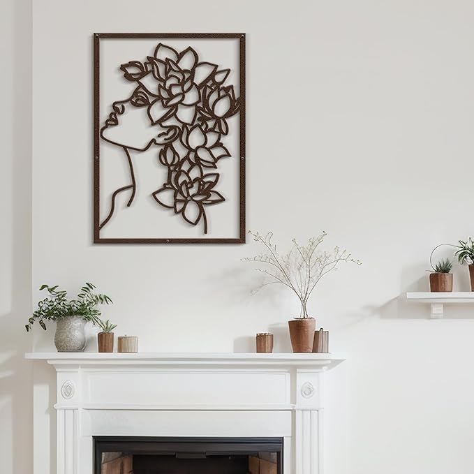 SIGNLEADER Metal Wall Art Decor Flowers Head Woman Modern Abstract Wall Sculpture Hangings Home Decoration for Living Room, Bedroom, Bathroom, Kitchen, Outdoor - 18" Bronze
