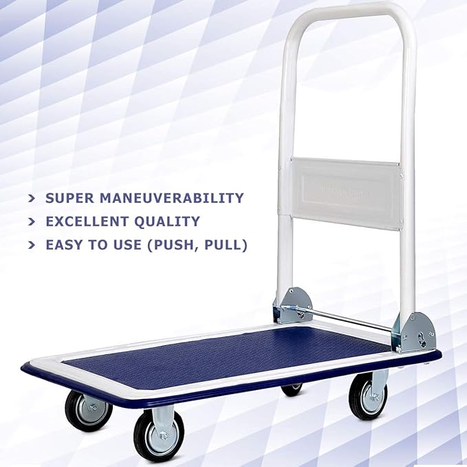 S AFSTAR Folding Push Cart Dolly, Rolling Platform Cart for Garage Warehouse, Portable Flatbed Cart with Non-Slip Swivel Casters (330Lbs Load-Bearing Capacity, Blue)