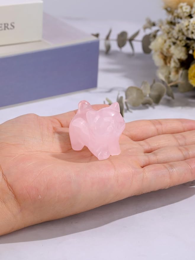 Jovivi Natural Rose Quartz Crystal Cat Statue Home Decor Carved Gemstone Cats Figurine Collectibles Pocket Sculpture Pet Memorial Decorative Ornament Gift for Cat Lovers