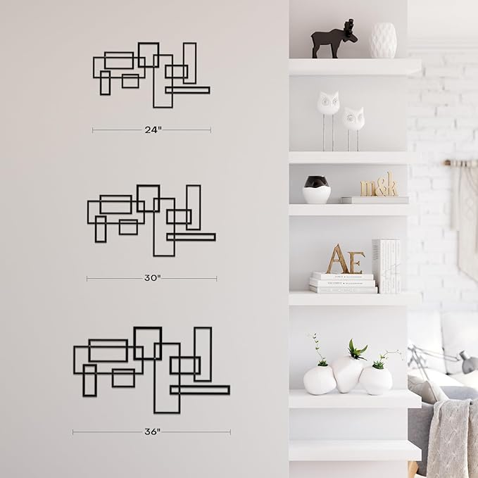 SIGNLEADER Metal Wall Decor Rectangles Composition Minimalist Modern Luxury Wall Sculpture Hangings 3D Statue Home Decoration for Living Room, Bedroom, Bathroom, Kitchen, Fireplace, Office - 24" Black