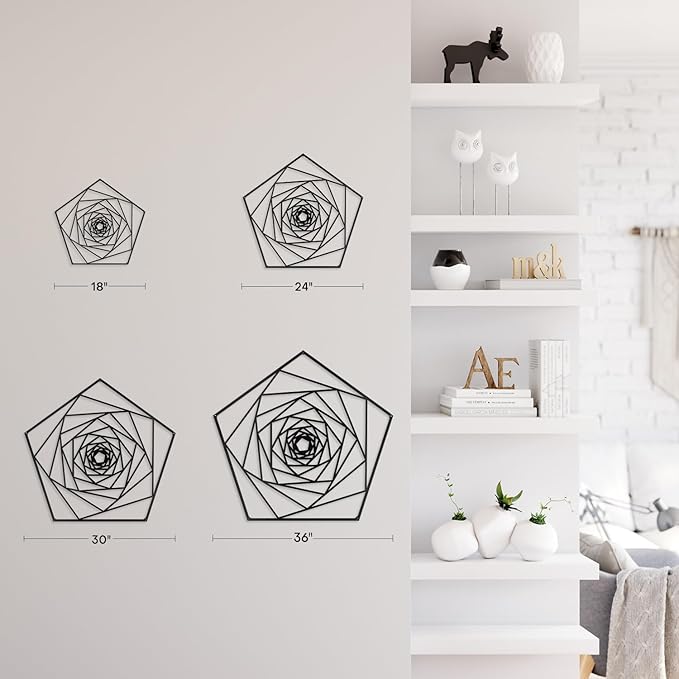 SIGNLEADER Metal Wall Decor Geometric Lines Rose Minimalist Modern Luxury Wall Sculpture Hangings 3D Statue Home Decoration for Living Room, Bedroom, Bathroom, Kitchen, Fireplace, Office - 18" Black