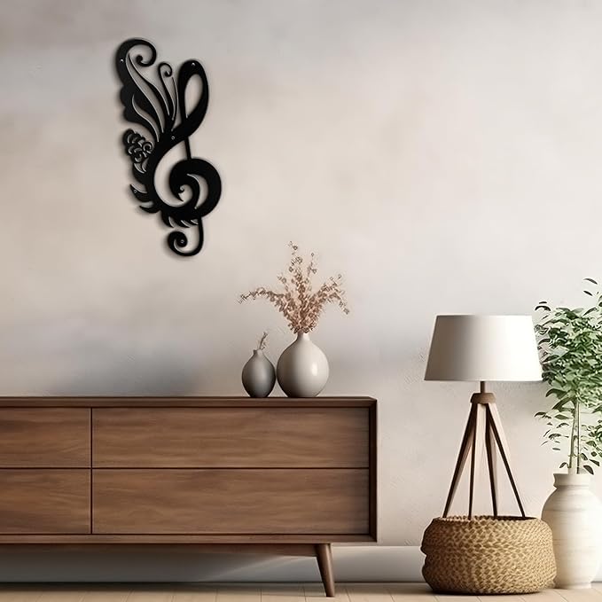 SIGNLEADER Metal Wall Art Decor Music Notes Modern Abstract Wall Sculpture Hangings Home Decoration for Living Room, Bedroom, Bathroom, Kitchen, Outdoor - 18" Black