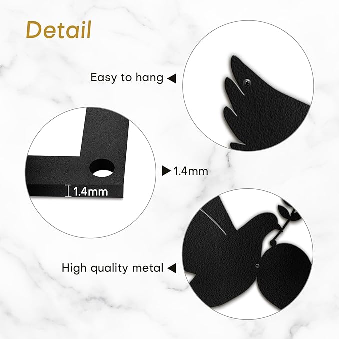 SIGNLEADER Metal Wall Art Decor Dove of Peace and Love Minimalist Modern Abstract Wall Sculpture Hangings Home Decoration for Living Room, Bedroom, Bathroom, Kitchen, Outdoor - 18" Black