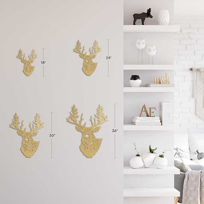 SIGNLEADER Metal Wall Art Decor Christmas Deer Minimalist Modern Abstract Wall Sculpture Hangings Home Decoration for Living Room, Bedroom, Bathroom, Kitchen, Outdoor - 18" Gold