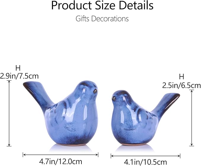 LCCCK Ceramic Bird Figurines Home Decor, Blue Love Birds Statue for TV Stand Accent, Ceramic Snimals Sculpture Farmhouse Small Decor for Shelves, Or Coffee Table, Book Shelf, Side Table Decorative