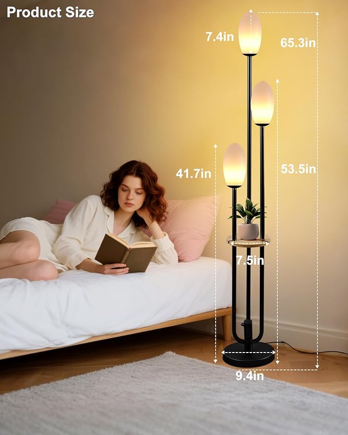 ACOHOOK Black Dimmable Floor Lamp with Table, Unique Candle Holder Style Tall Standing Lamps with 3000K G9 Bulbs for Reading, Mid Century Modern Floor Lamp for Living Room Bedroom Office