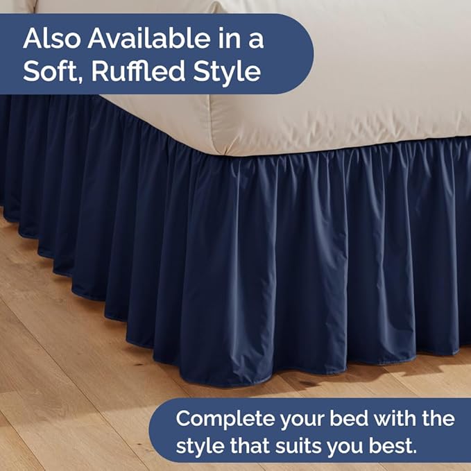 Pleated Bed Skirt Queen Size - 3 Sided Pleated Bed Skirt Queen - Ultra-Soft, Easy Fit with 15 Inch Tailored Drop - Hotel Quality, Wrinkle Free & Fade Resistant - for Women, Men, Kids and Teens - Navy