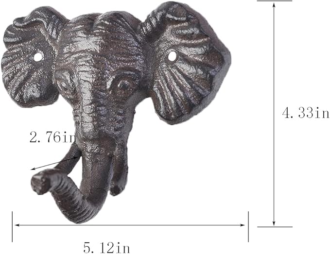 Retro cast Iron Hook Elephant Hook Creative Wall Hook Wall Hanging Coat Hook Key Hook 1Pcs Heavy Wrought Iron Decoration (A)