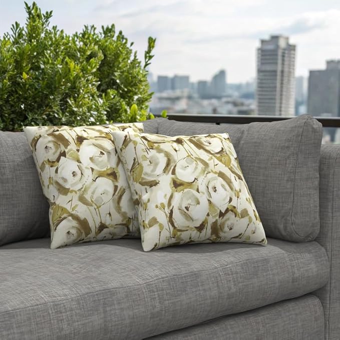 Covers & All Sunbrella Indoor/Outdoor Throw Pillows, Square Throw Pillows Inserts with Covers Set of 2 (Marcello Willow, 16x16)