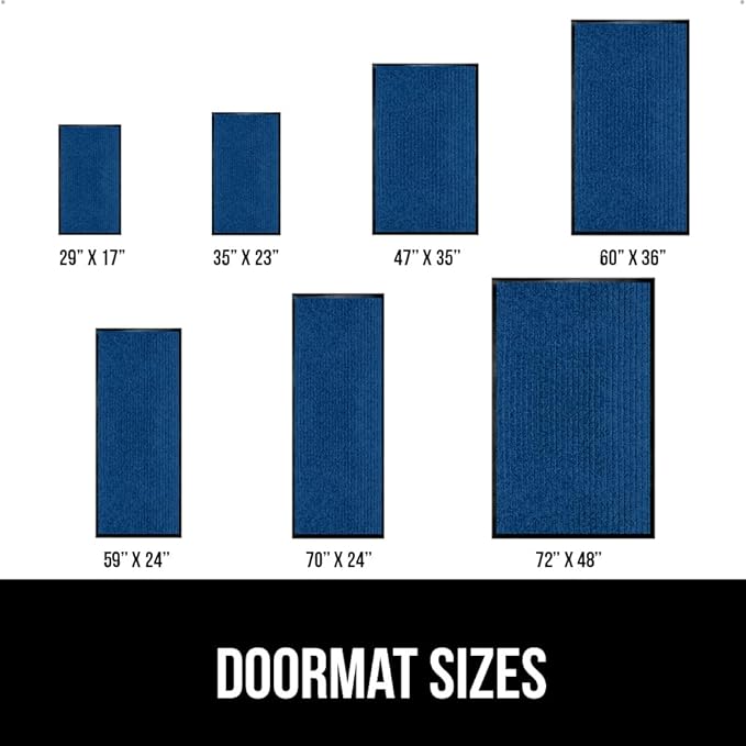 GORILLA GRIP Waterproof Traffic Guard Door Mat, 47x35, Heavy Duty Entryway Mats, Strong Backing Commercial Utility Rugs for Office Hallway, Garage Floor and Home, Low Profile Carpet Runner, Blue