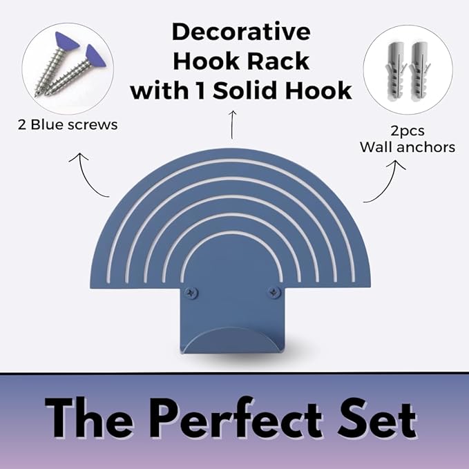 Rainbow Blue Wall Hooks – Heavy-Duty Metal Hooks for Hanging | Stylish & Decorative Coat Hook for Backpacks, Towels & Bags | Durable, Minimalist Wall Organizer for Kids' Room & Playroom