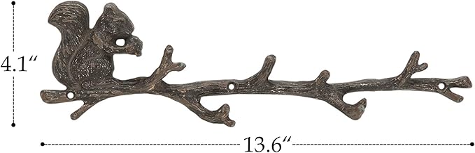 NIKKY HOME Cast Iron Rustic Coat Hook Hanger Vintage Squirrel Decorative Wall Hooks Practical Metal Storage Organiser Wall Mounted Hanging Hooks for Garden Tools Keys Indoor Outdoor Decoration
