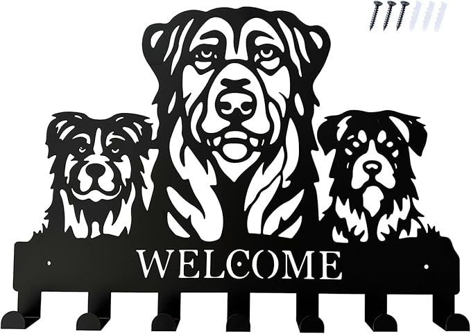 Durable Metal Wall Hooks with 3 Dog Silhouettes - 7 Hooks Home Storage & Welcome Sign Wall Decor