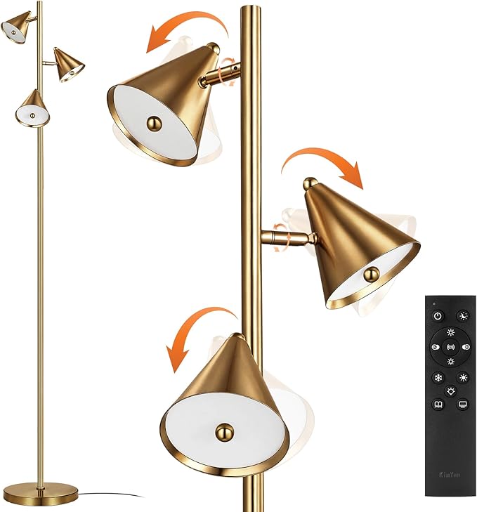 KimYan Tree Floor Lamp with Remote, Dimmable 3 Rotatable LED Lights, 5 Color Temperatures, 63" Modern Standing Lamp for Living Room, Bedroom, Office Reading Light (Bronze)