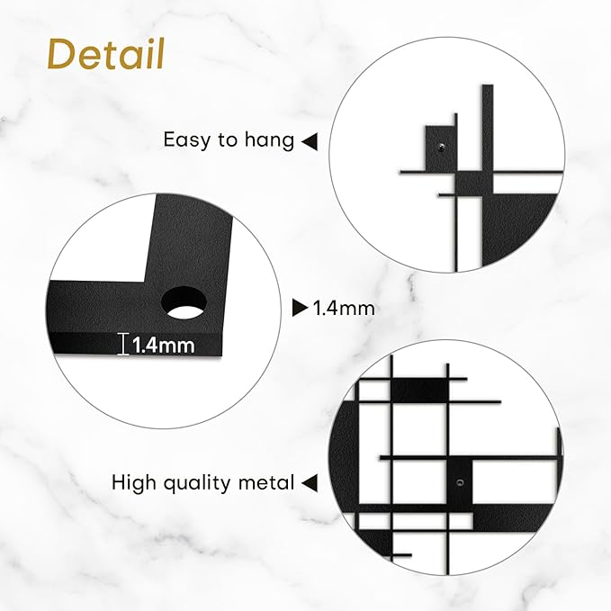 SIGNLEADER Metal Wall Decor Mondrian Geometric Minimalist Modern Luxury Wall Sculpture Hangings 3D Statue Home Decoration for Living Room, Bedroom, Bathroom, Kitchen, Fireplace, Office - 24" Black