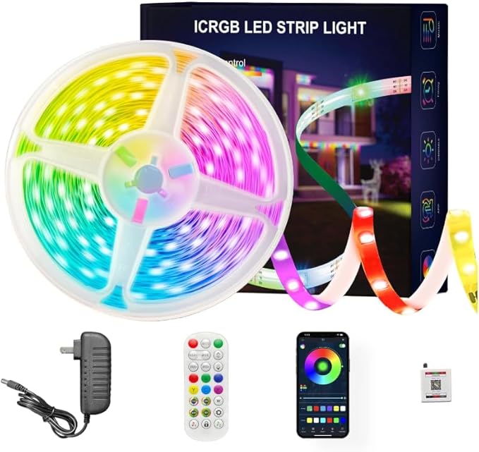 100 ft(2 Rolls of 50ft) IC+RGB,Led Lights for Bedroom,Music Sync Color Changing,Led Strip Lights,with Remote App Control, Led Lights for Room Home Kitchen Decor Party