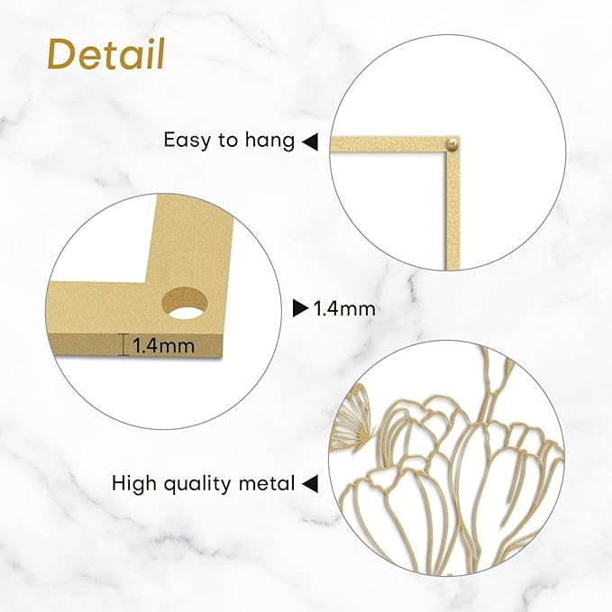 SIGNLEADER Metal Wall Art Decor Butterflies and Wildflowers Minimalist Modern Abstract Wall Sculpture Hangings Home Decoration for Living Room, Bedroom, Bathroom, Kitchen, Outdoor - 18" Gold