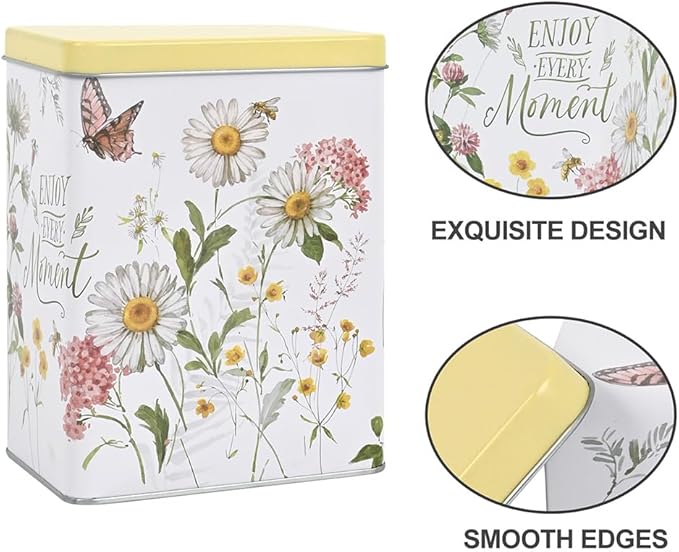 Decorative Metal Storage Tin Boxes with Lids for Home Decor Memory Boxes for Keepsakes and Photos,Gift Set for Presents Nesting Floral Photo Storage Containers (Doesn't Seal)