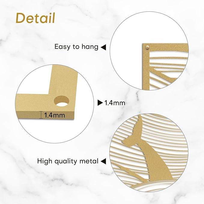 SIGNLEADER Metal Wall Art Decor Whale Tail Minimalist Modern Abstract Wall Sculpture Hangings Home Decoration for Living Room, Bedroom, Bathroom, Kitchen, Outdoor - 18" Gold