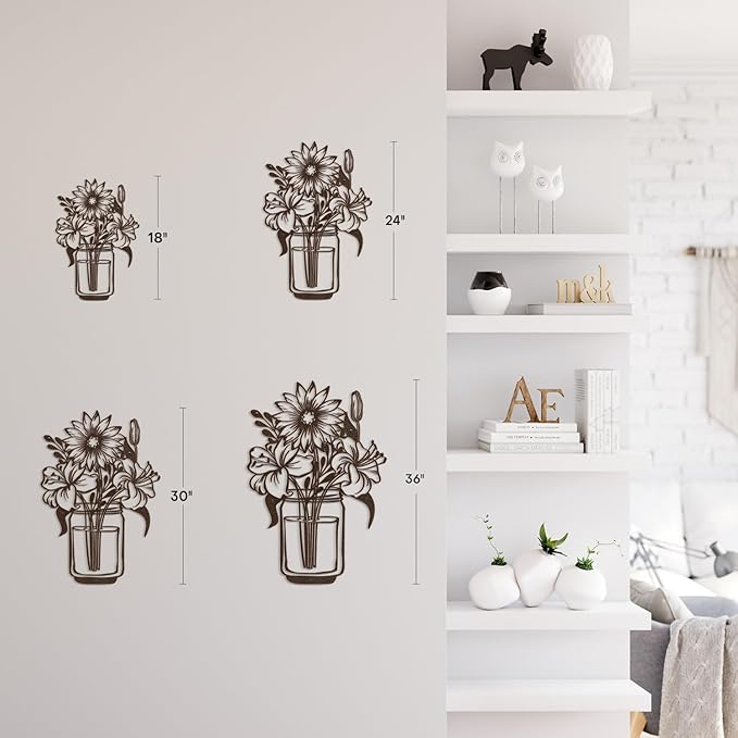 SIGNLEADER Metal Wall Art Decor Flowers in Bottle Minimalist Modern Abstract Wall Sculpture Hangings Home Decoration for Living Room, Bedroom, Bathroom, Kitchen, Outdoor - 18" Bronze